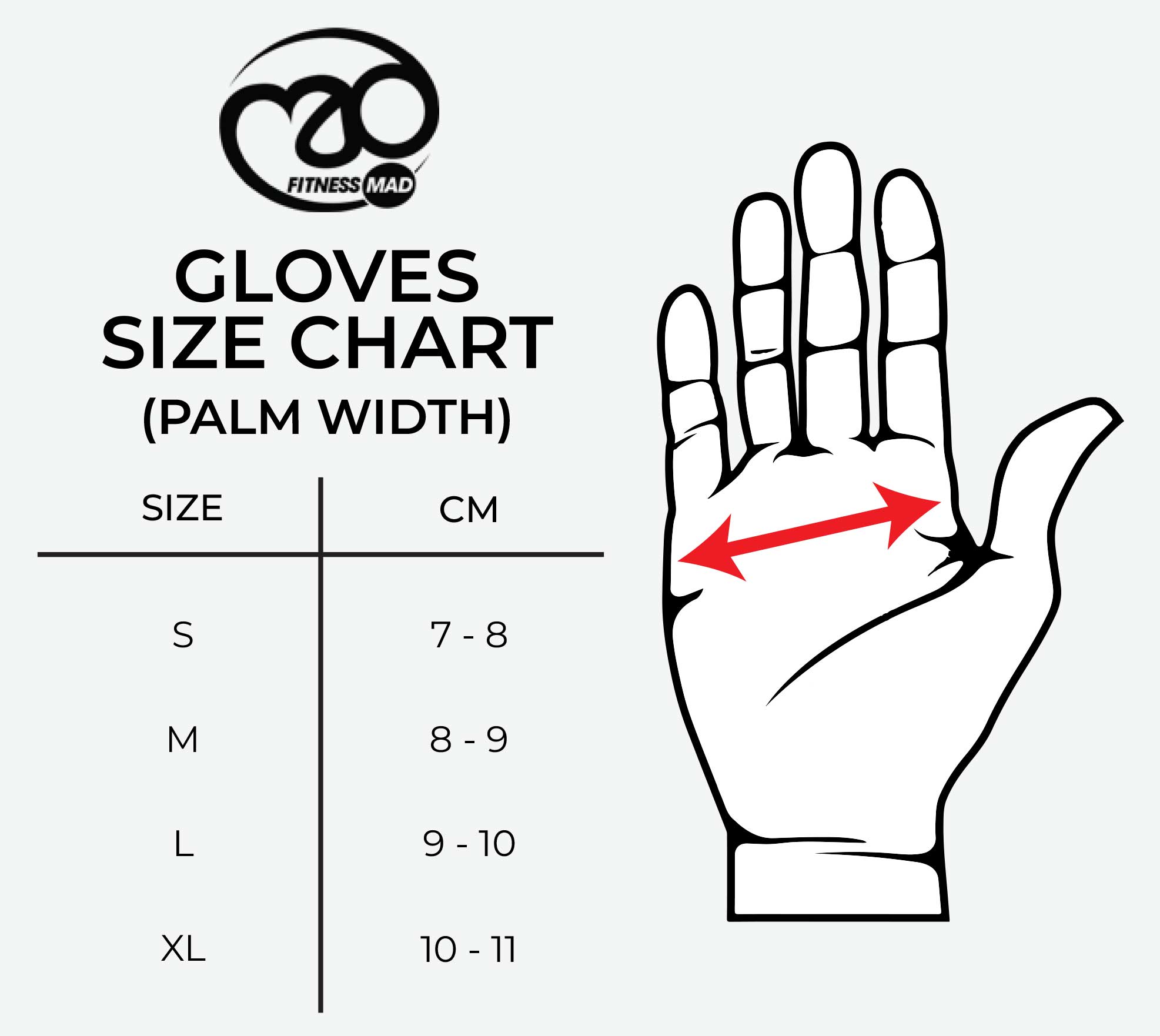 Fitness-Mad gloves size chart