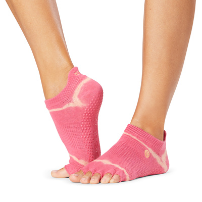 Half Toe Low Rise - Grip Socks in Hot Pink Stripe Tie Dye